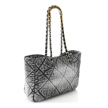 Chanel Washed Denim Quilted Chanel 19 East West Shopping Bag Black White 3 of 10