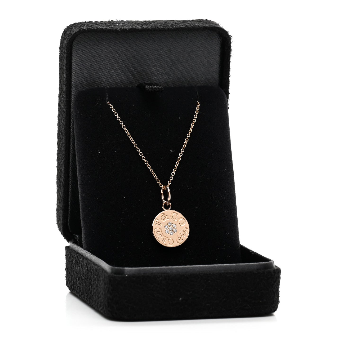 18K Rose Gold Diamond 1837 Circle Charm Pendant Necklace