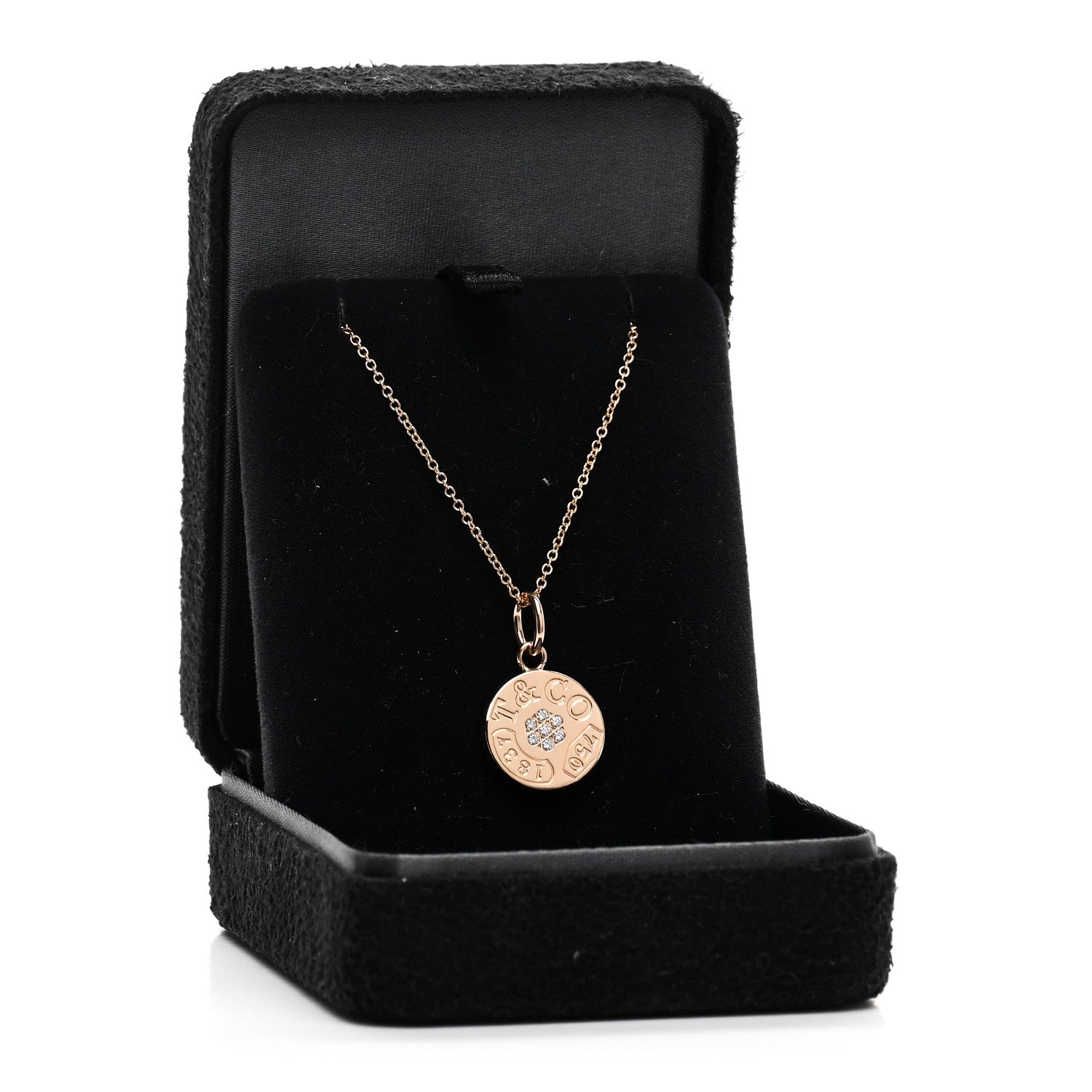 Tiffany 18K Rose Gold Diamond 1837 Circle Charm Pendant Necklace 6 of 6