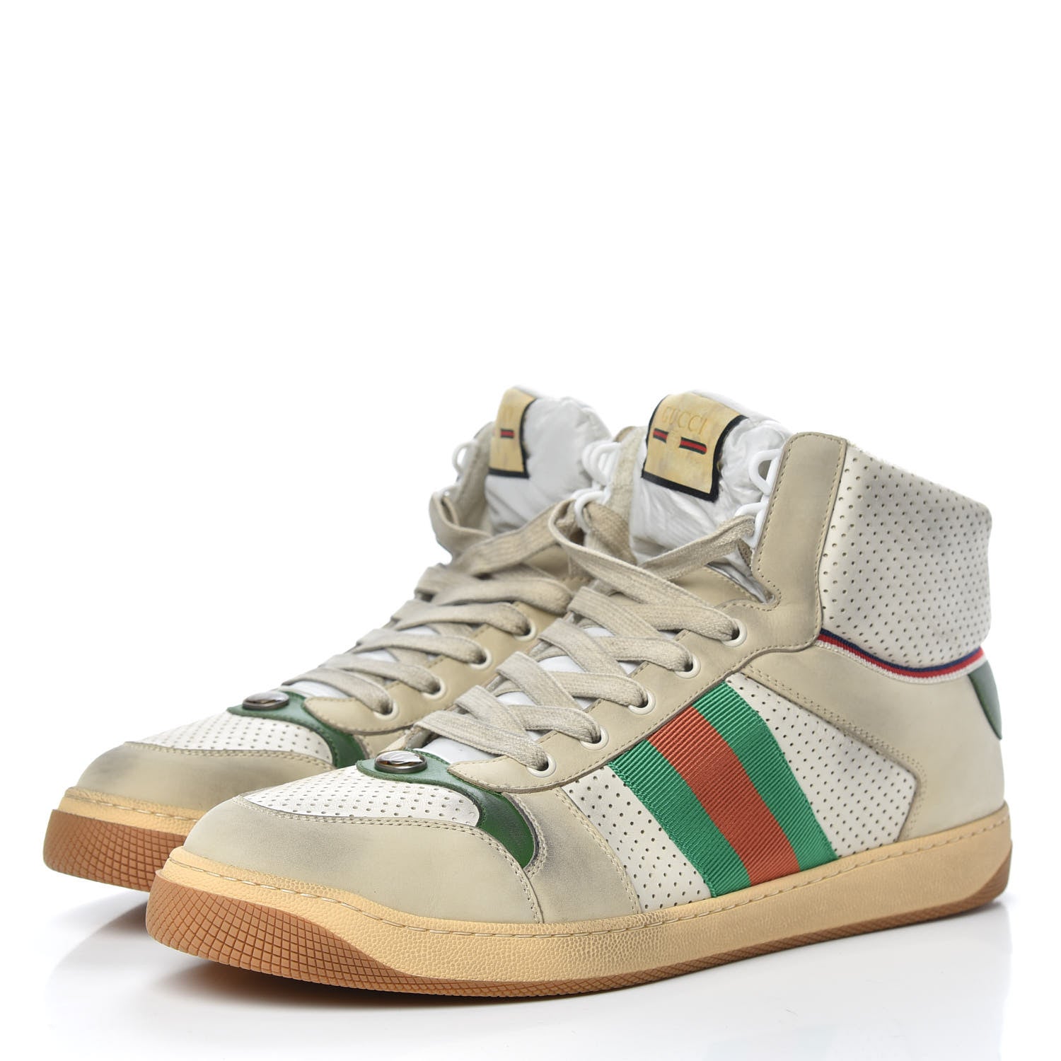 Gucci Nubuck Web Mens Screener High Top Sneakers 12 Dusty Milk White Vintage Green 3 of 8