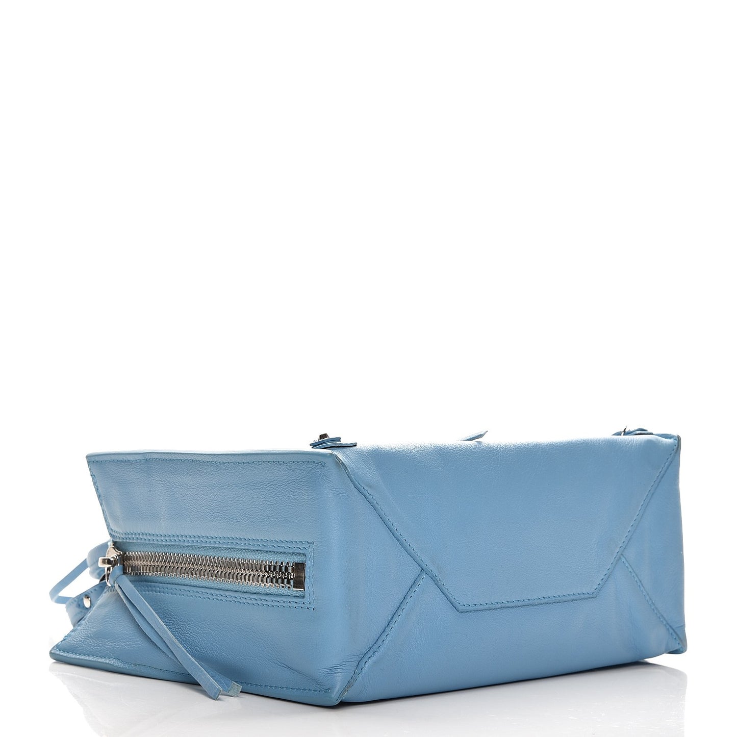 Supple Calfskin Papier Mini A4 Zip Around Tote Bleu Azur Clair