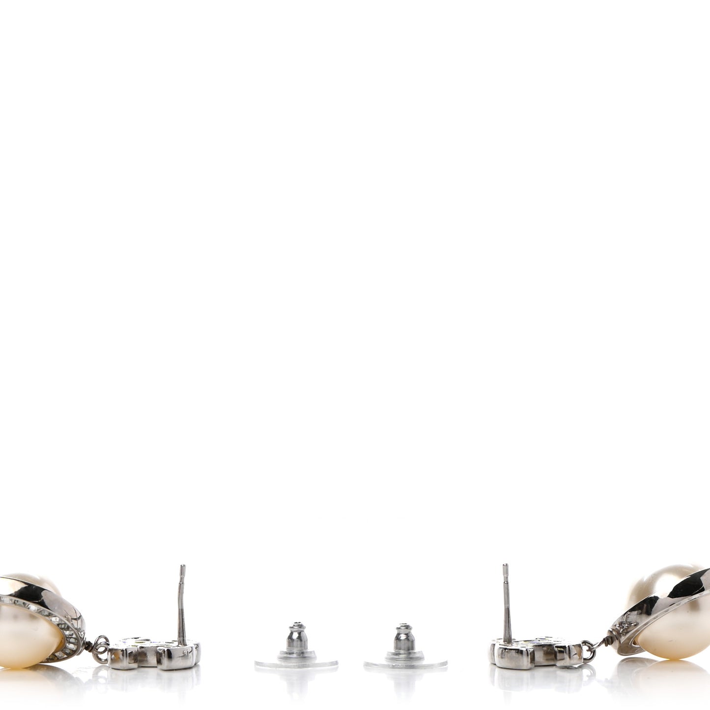 Baguette Crystal CC Pearl Drop Art Decoco Earrings Silver