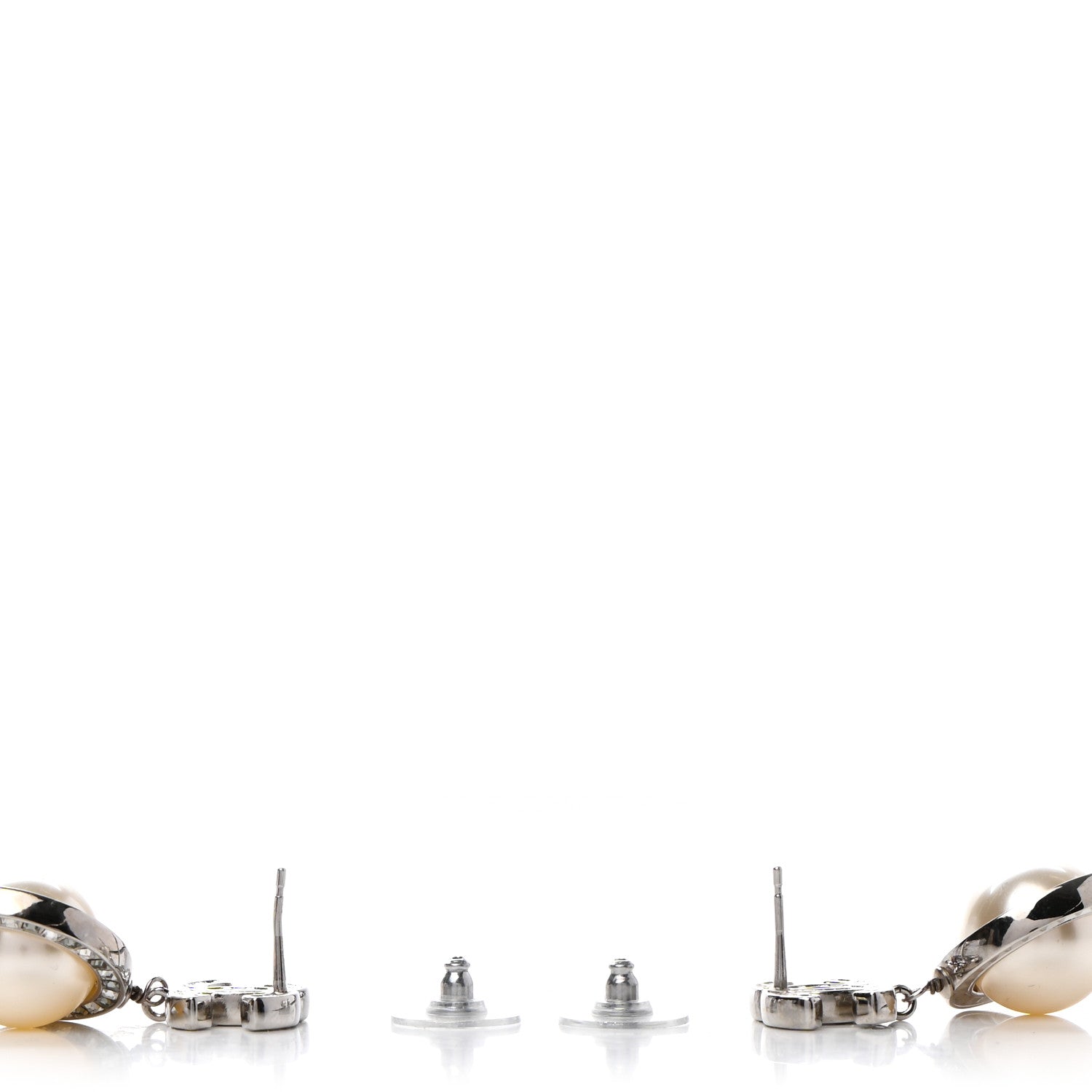 Chanel Baguette Crystal CC Pearl Drop Art Decoco Earrings Silver 3 of 5