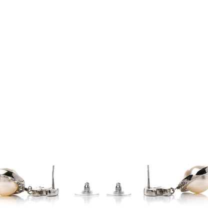 Chanel Baguette Crystal CC Pearl Drop Art Decoco Earrings Silver 3 of 5