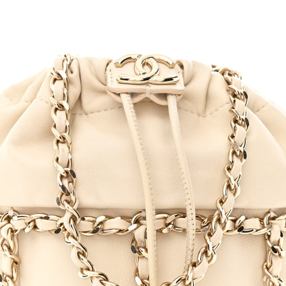 Chanel Lambskin Bucket Chain Drawstring Bag Beige 8 of 10