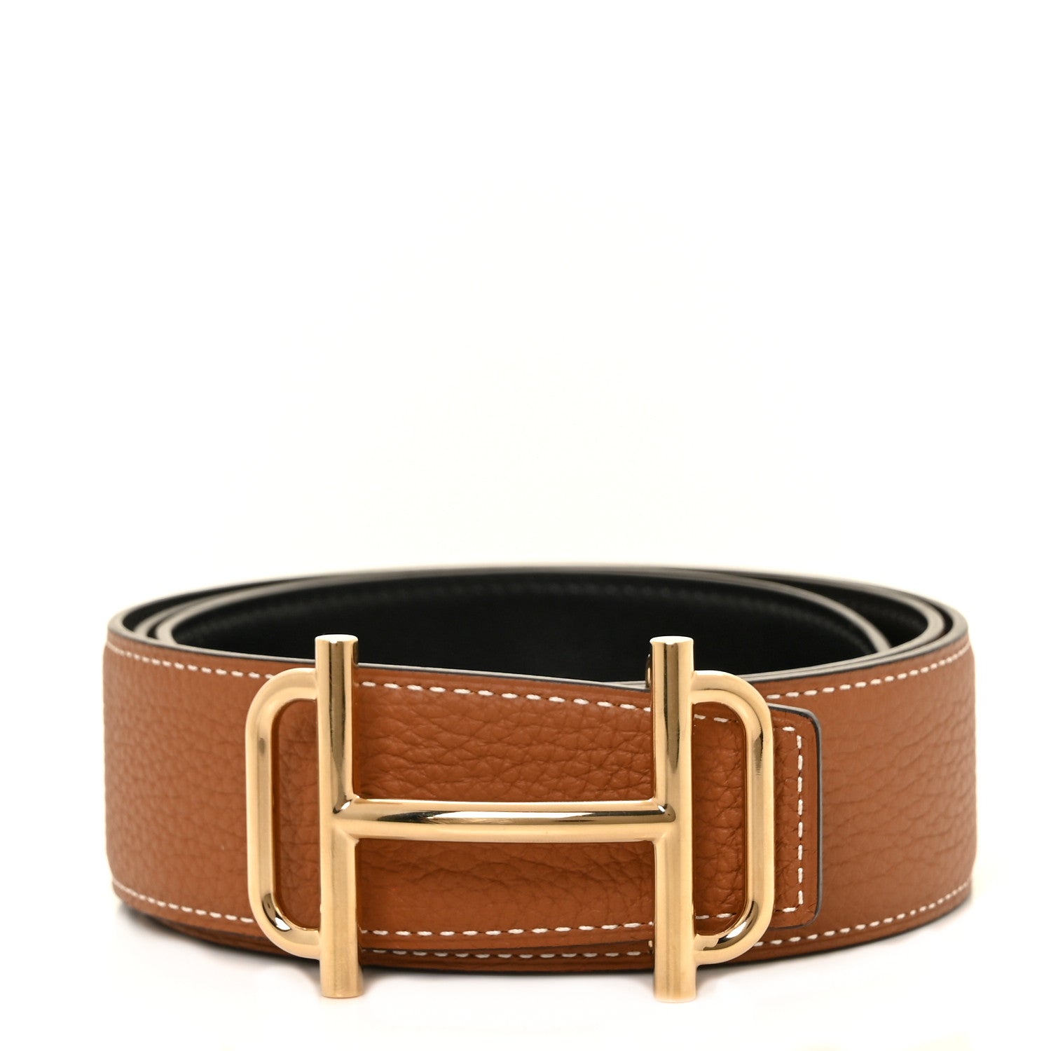 Hermes Togo Swift 32mm Gamma Belt 85 Gold Black 1 of 4