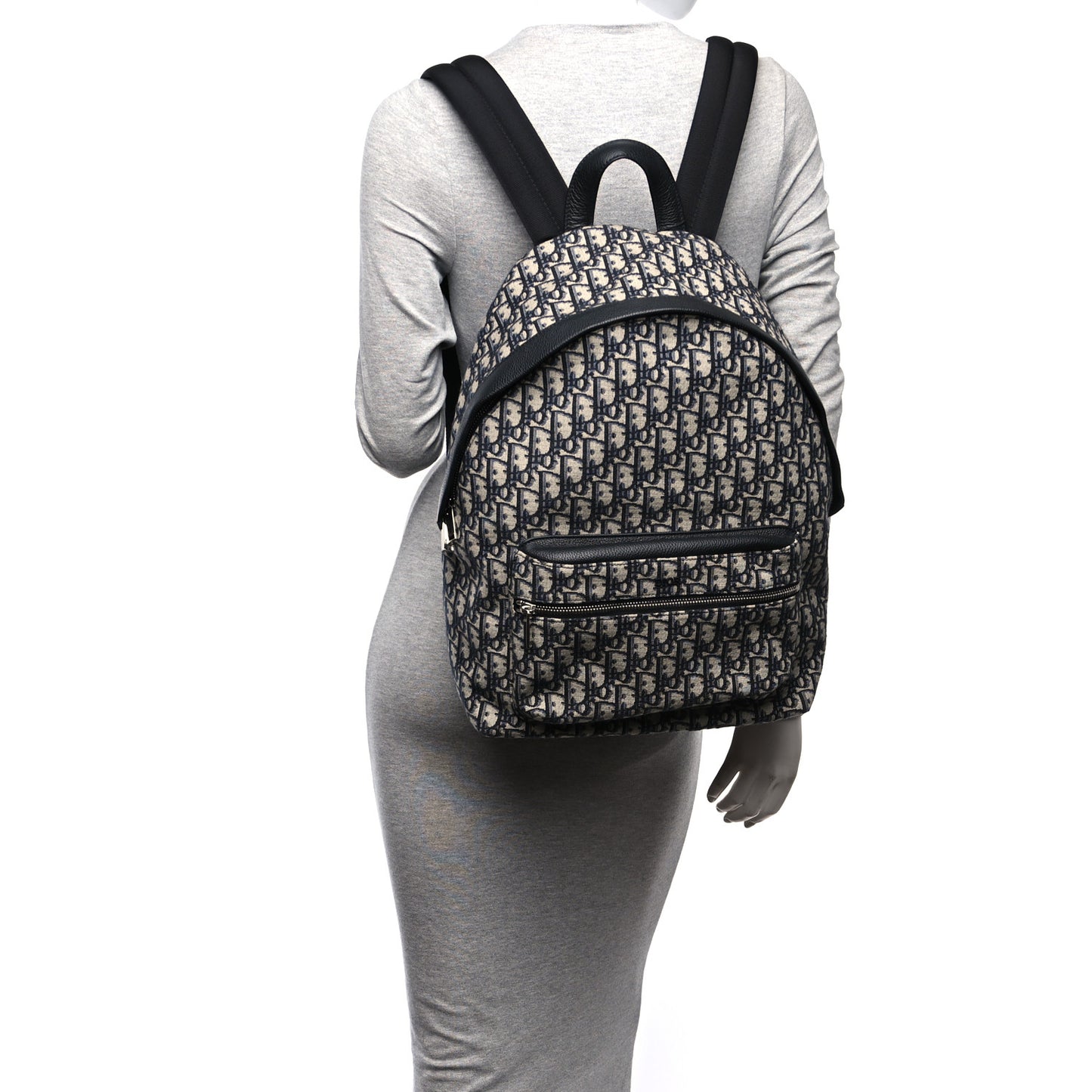 Oblique Calfskin Rider Backpack Beige Black