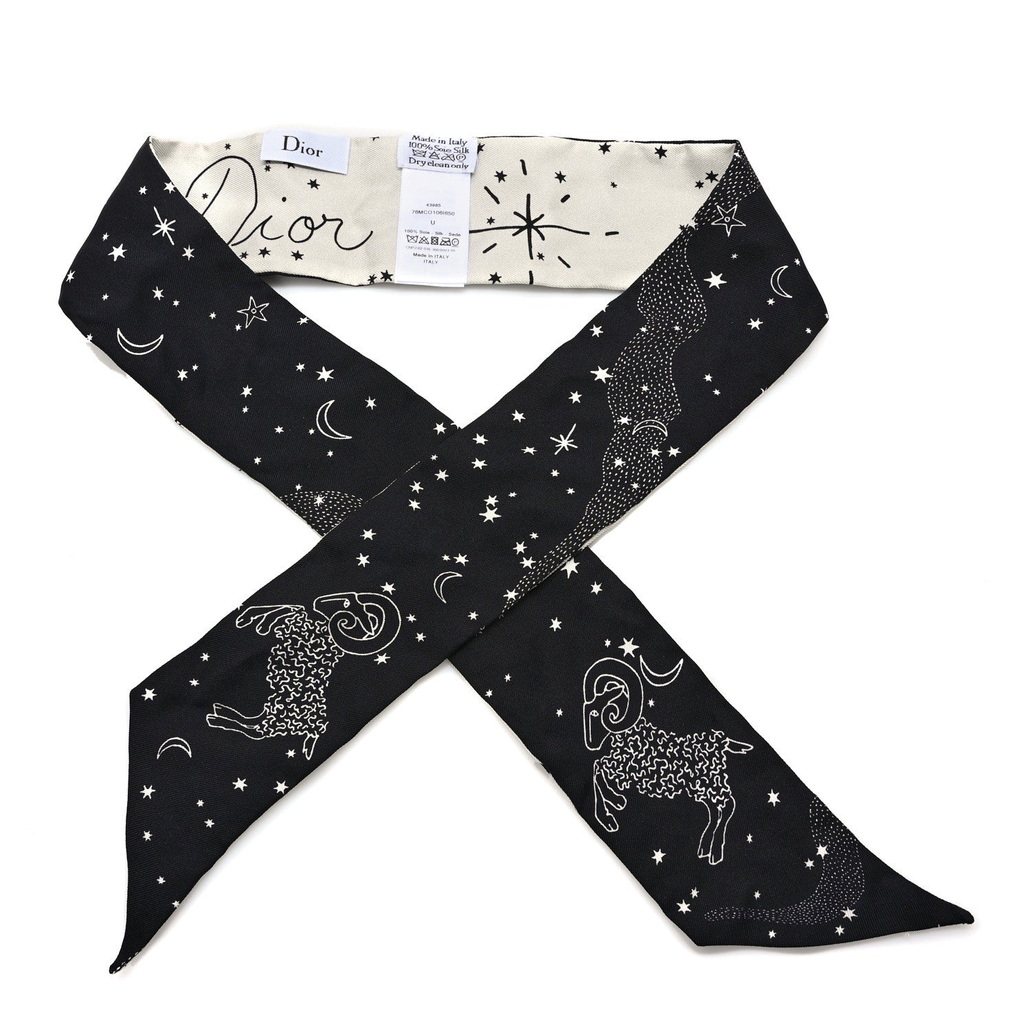 Christian Dior Silk Zodiac Aries Mitzah Scarf Black 1 of 3