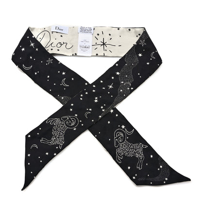 Christian Dior Silk Zodiac Aries Mitzah Scarf Black 1 of 3