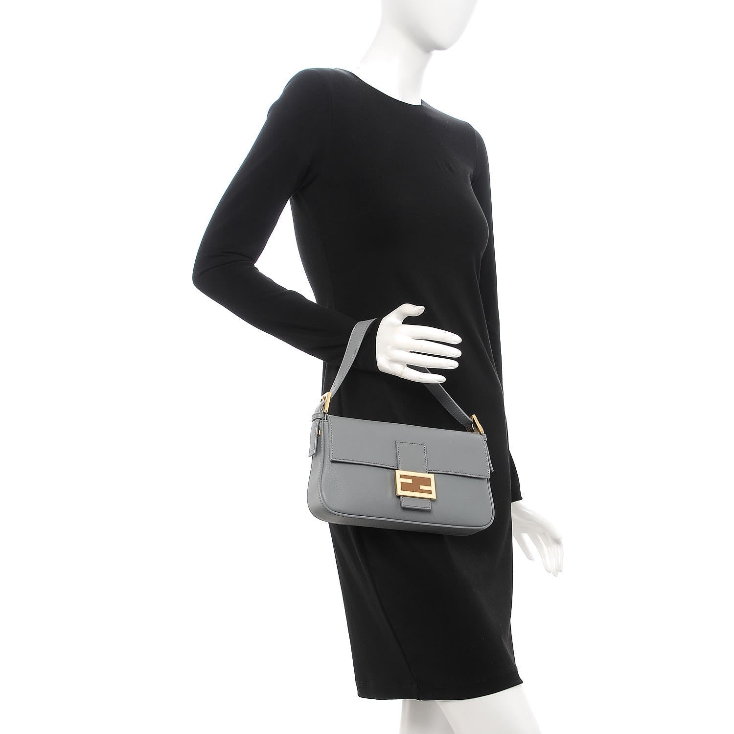 Fendi Vitello Flamingo Enamel Interchangeable Strap Baguette Grigio Chiaro Latte Tabacco 1 of 14