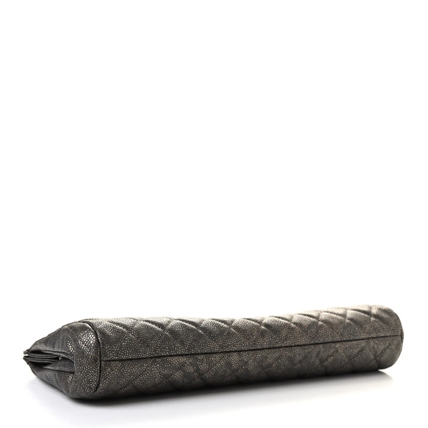 Metallic Caviar Quilted Clutch Dark Silver