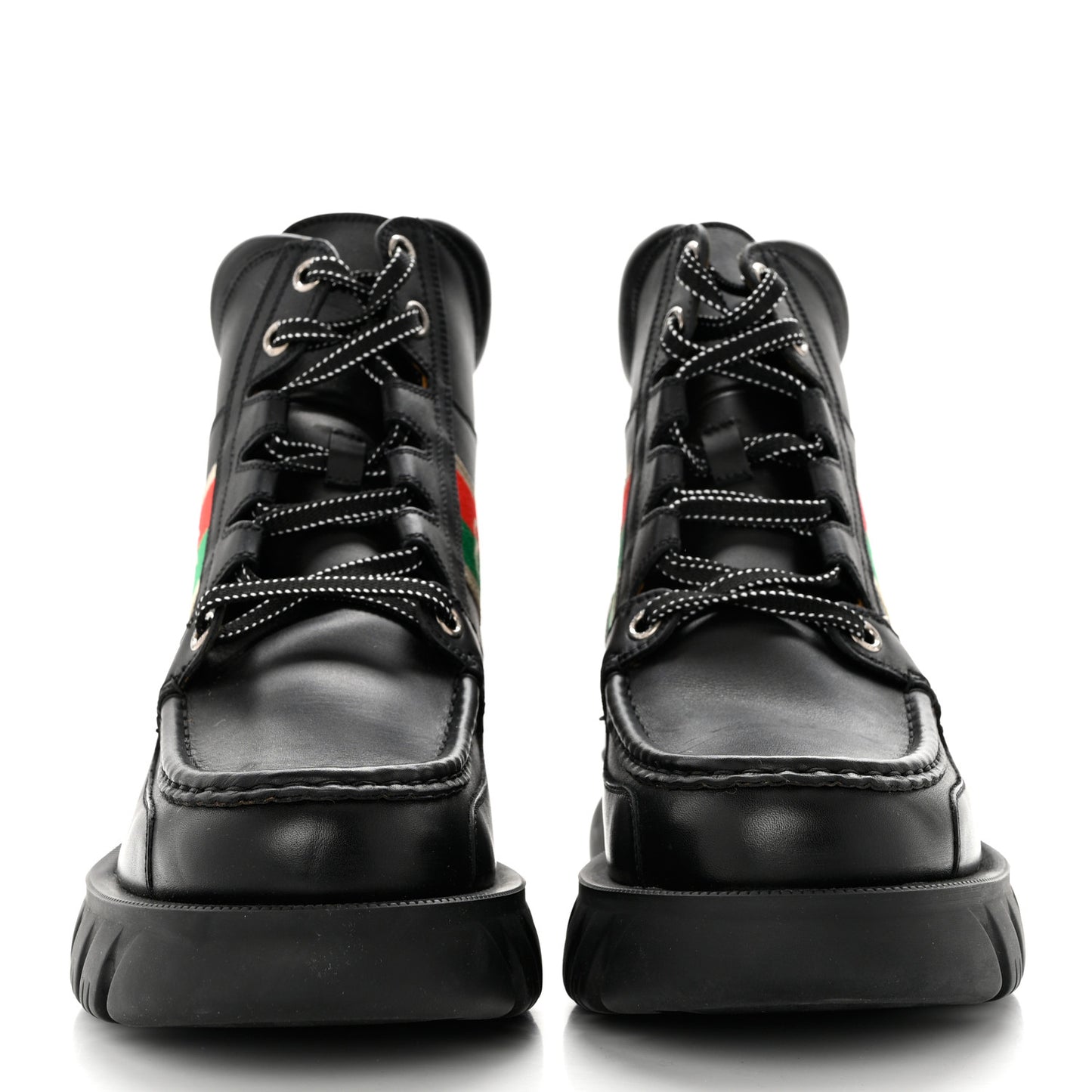 Quebec Calfskin Web Mens Interlocking G Lace Up Combat Boots 9 Black Mystic White Green Red