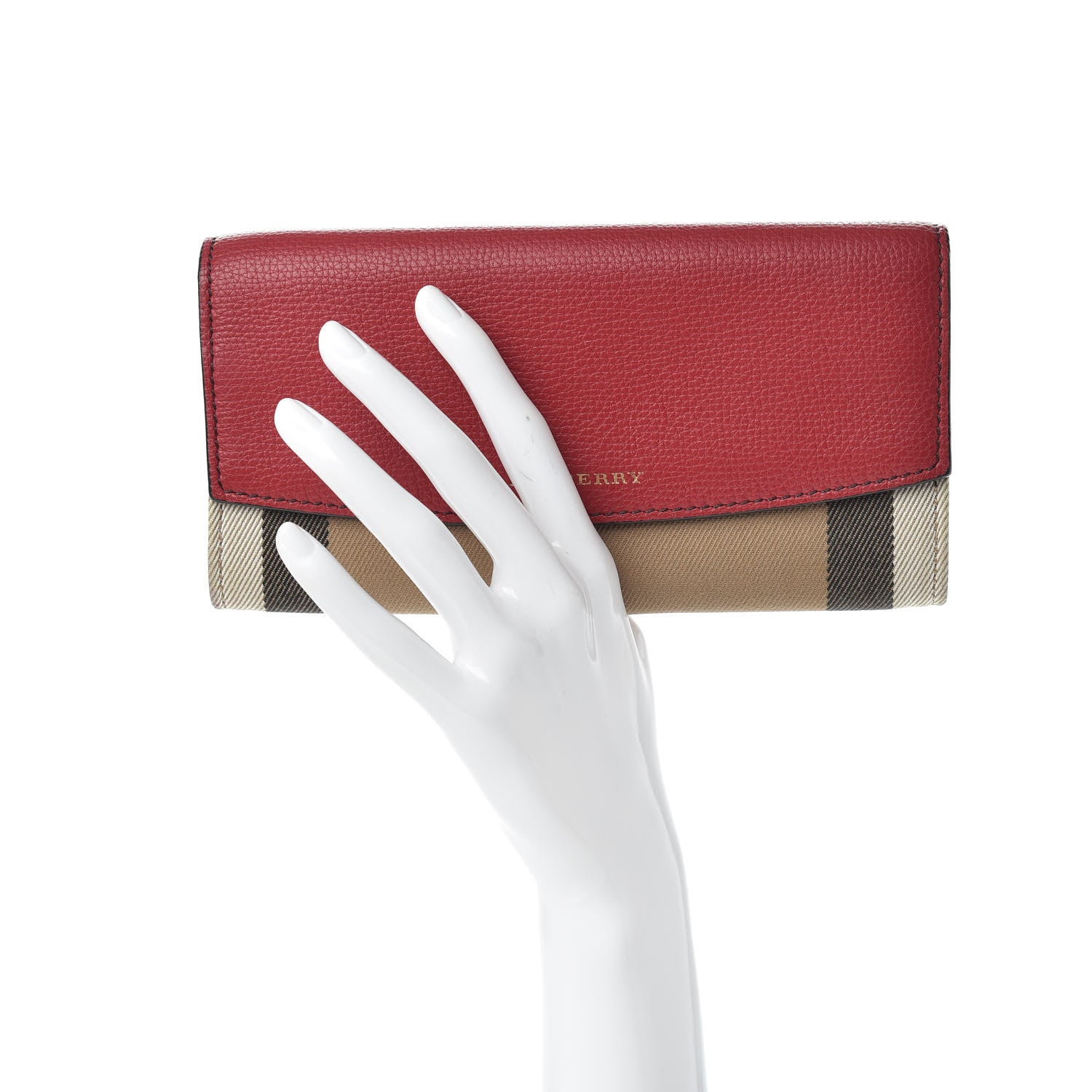 Burberry Grainy Calfskin House Check Porter Continental Wallet Russet Red 2 of 6