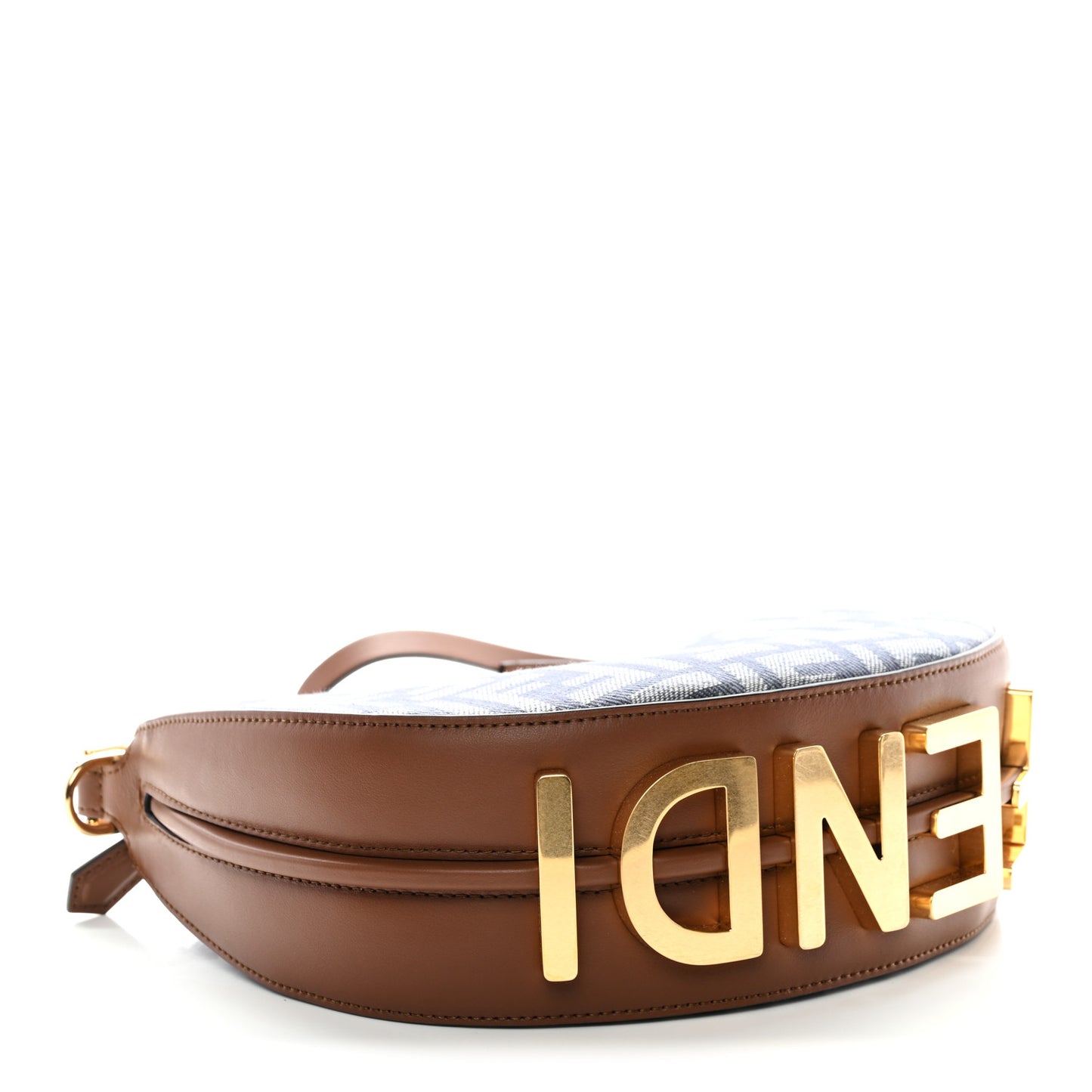 Denim Vitello King F is Fendi FF Embroidered Mini Fendigraphy Hobo Bag Blue Brown Blue Brown