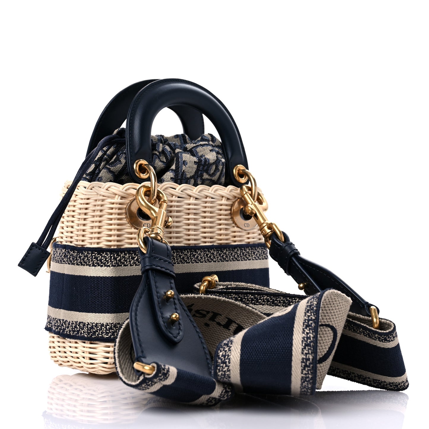 Wicker Oblique Mini Lady Dior Bag Blue