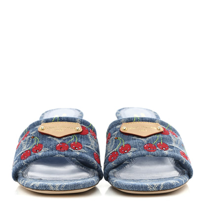 Louis Vuitton LV X TM Monogram Denim Cerises Lily Mules 37 Blue 3 of 9