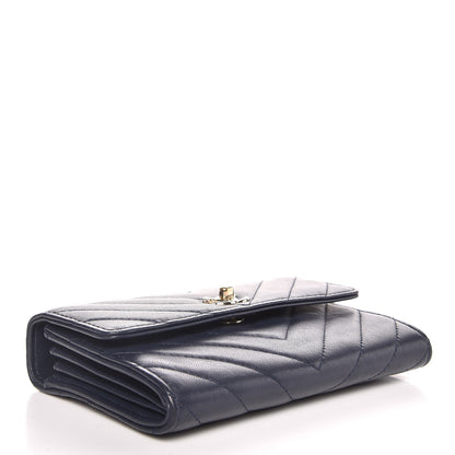 Chanel Lambskin Chevron Quilted Mini Trendy CC Chain Wallet Navy 4 of 8
