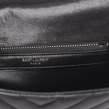 Saint Laurent Sheepskin Matelasse Chevron Monogram Medium College Bag Black 6 of 12