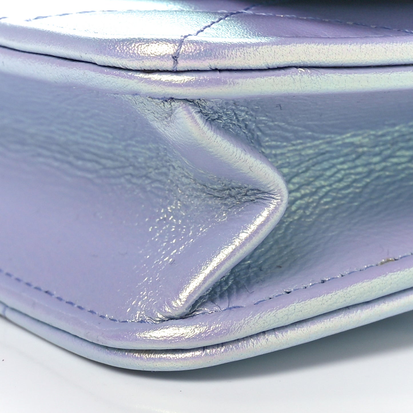 Iridescent Calfskin Quilted Chanel 19 Wallet On Chain WOC Light Purple
