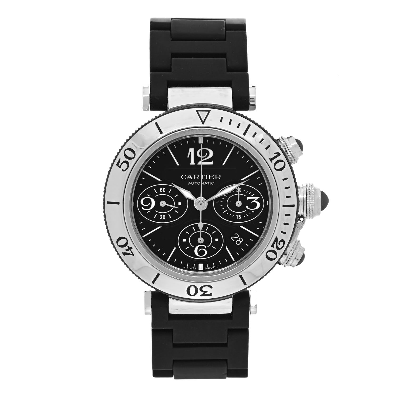 Cartier Stainless Steel Rubber 42mm Pasha Seatimer Date Chronograph Automatic Watch Black 1 of 5