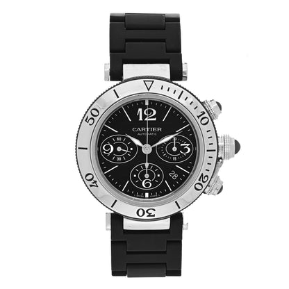Cartier Stainless Steel Rubber 42mm Pasha Seatimer Date Chronograph Automatic Watch Black 1 of 5