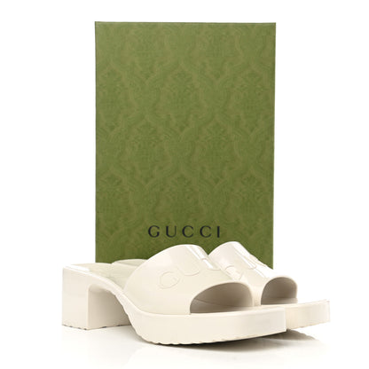 Gucci Rubber Gucci Logo Womens Platform 20/60mm Slide Sandals 37 Mystic White 9 of 9