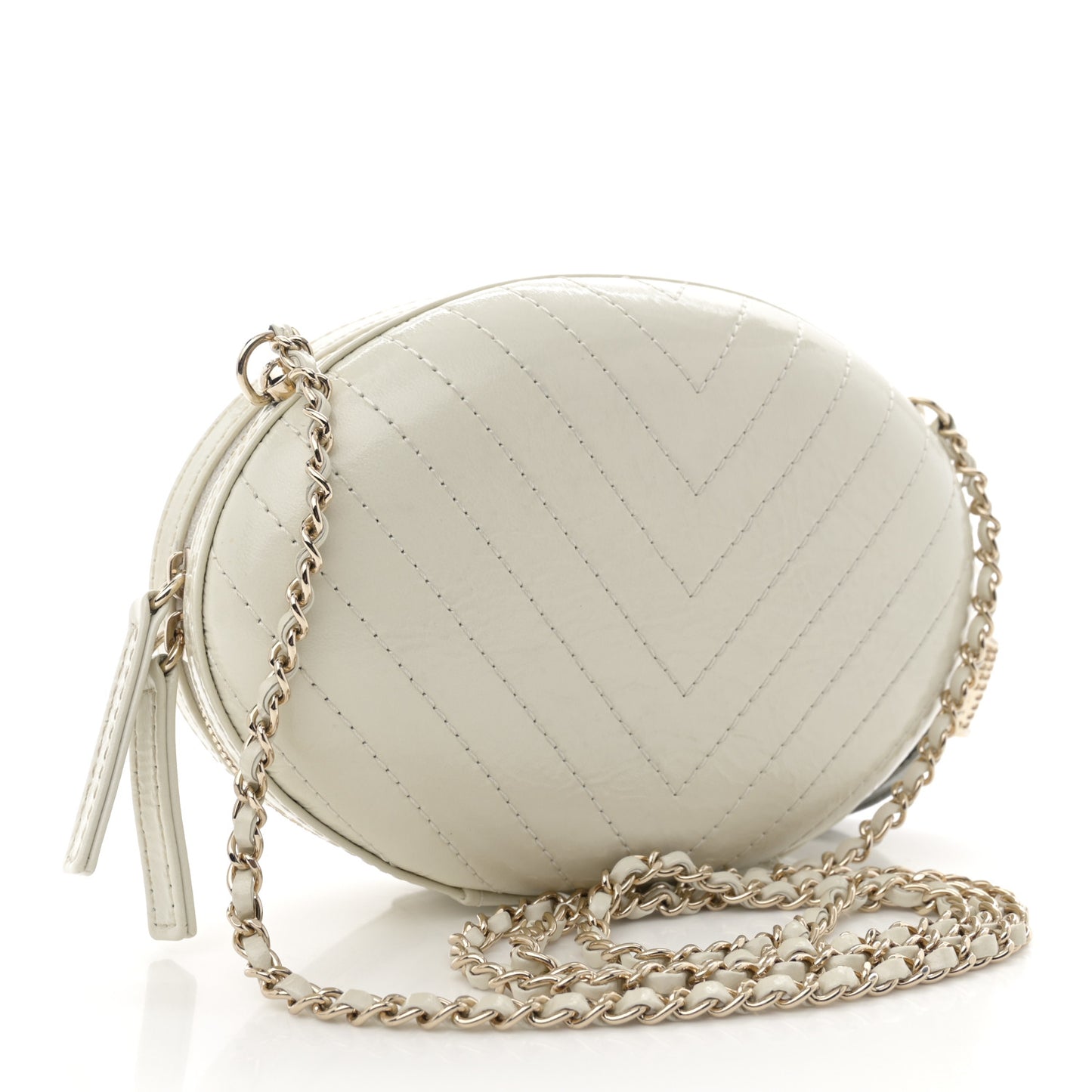Embroidered Lambskin Chevron Quilted La Pausa Evening Bag White