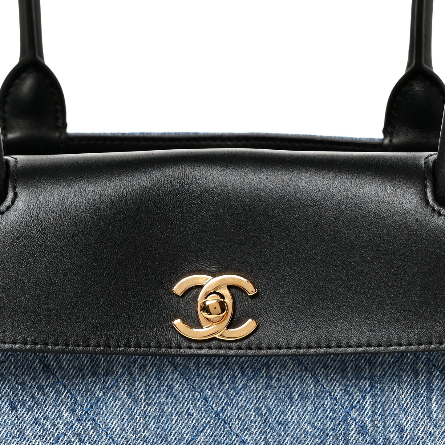 Calfskin Denim Stitched Urban Essentials Small Shopping Bag Blue Black