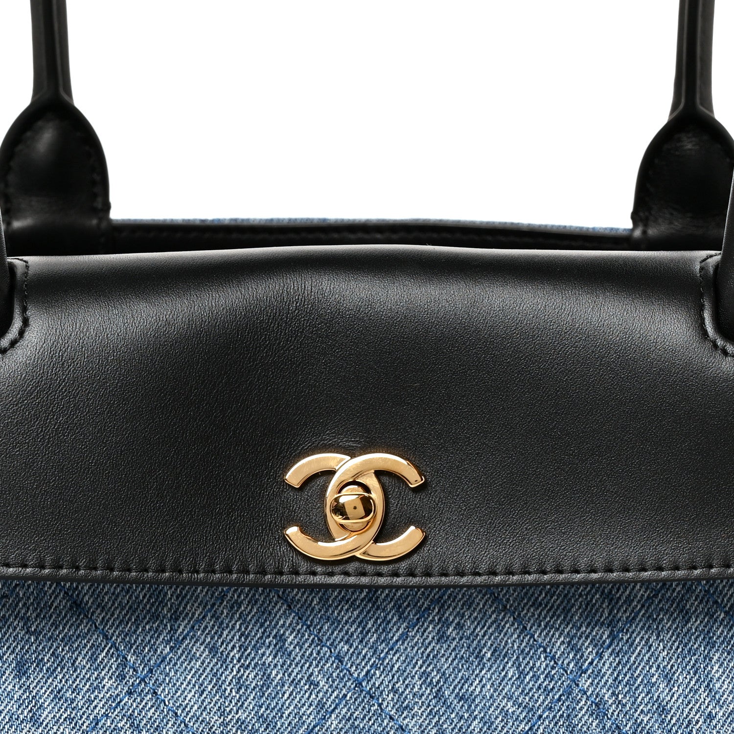 Chanel Calfskin Denim Stitched Urban Essentials Small Shopping Bag Blue Black 8 of 10