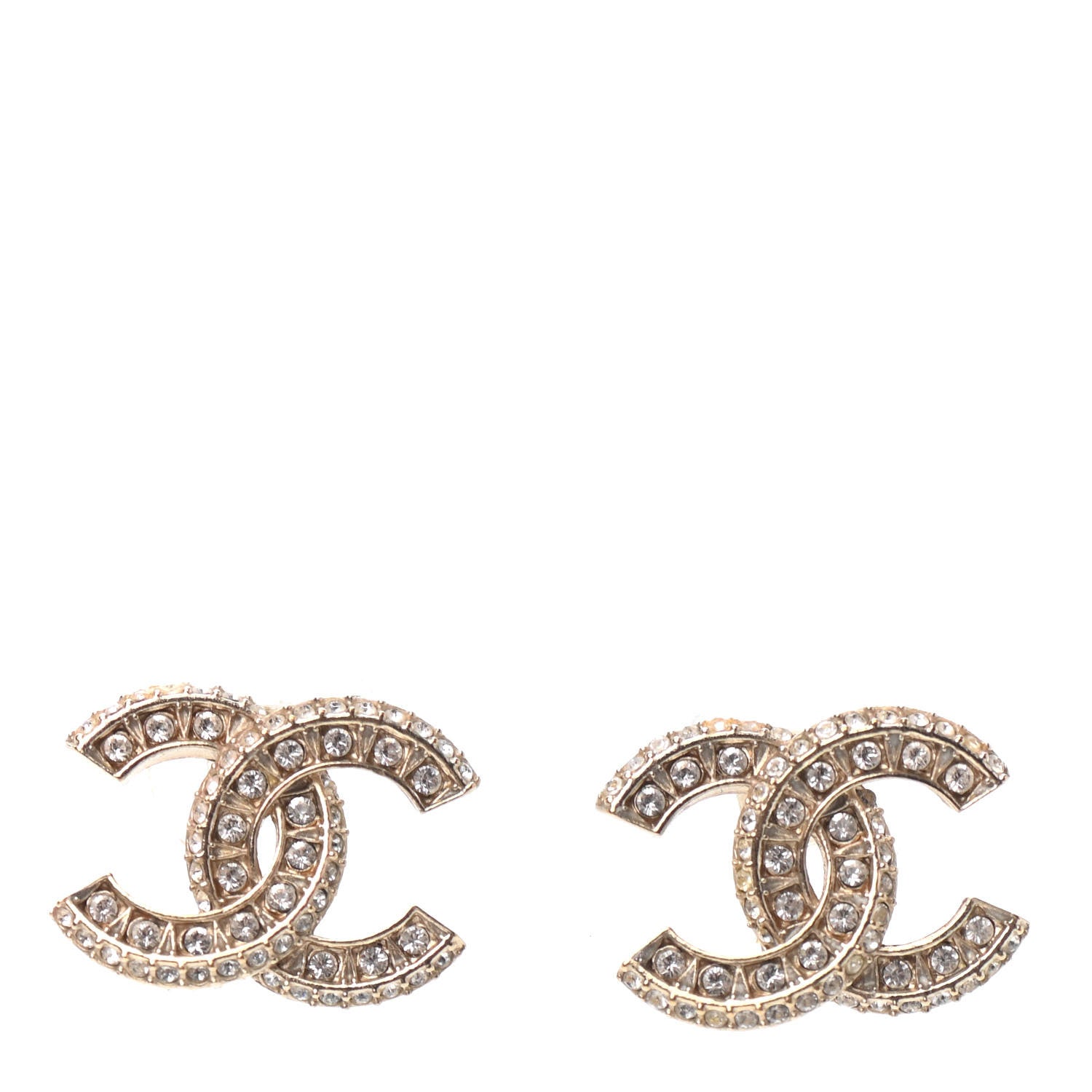 Chanel Crystal Timeless CC Earrings Light Gold 1 of 4