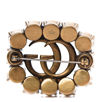 Gucci Metal Crystal Double G Brooch Aged Gold 3 of 5