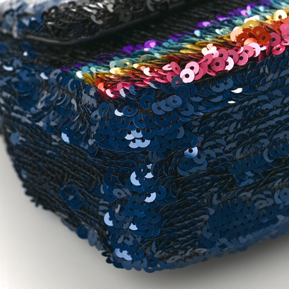 Chanel Sequin Medium Single Flap Blue Black Multicolor 8 of 9