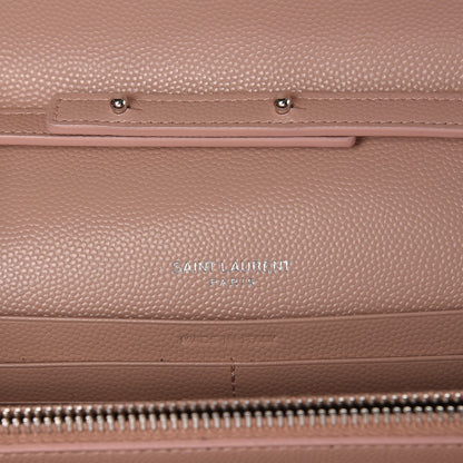 Saint Laurent Grain De Poudre Matelasse Chevron Monogram Chain Wallet Pale Pink 6 of 7