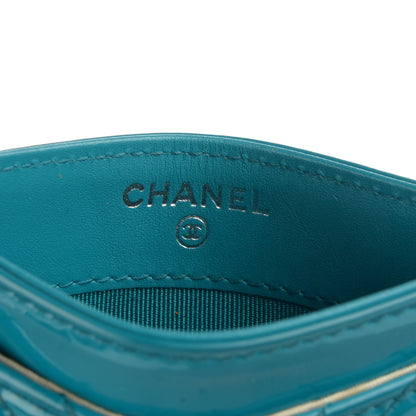 Chanel Patent Chevron Card Holder Turquoise 7 of 8