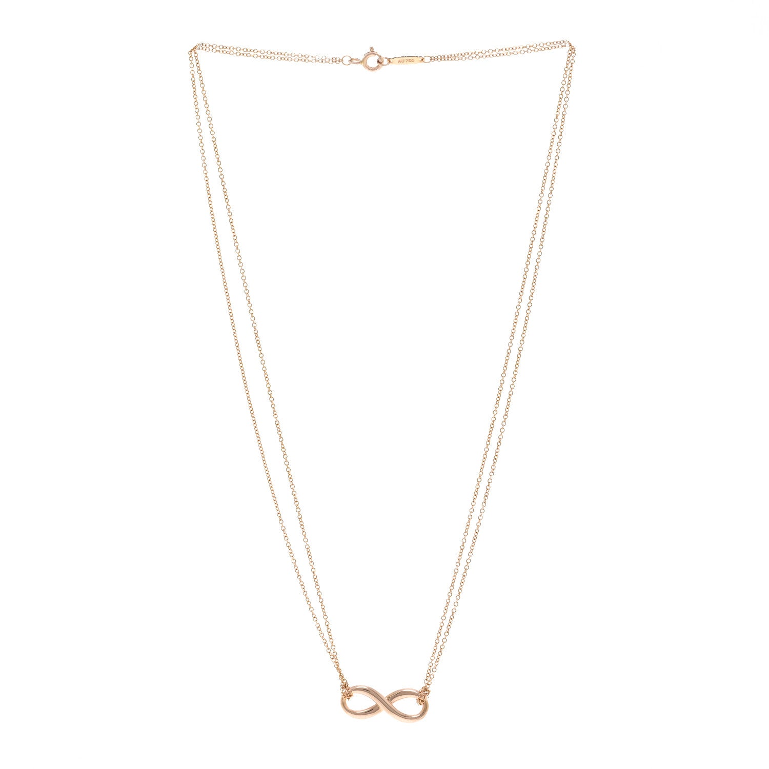 Tiffany 18K Rose Gold Infinity Double Chain Pendant Necklace 3 of 5