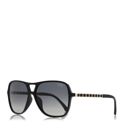 Chanel Metal Calfskin Polarized CC Chain Pilot Sunglasses 5439-Q-A Black 1 of 8