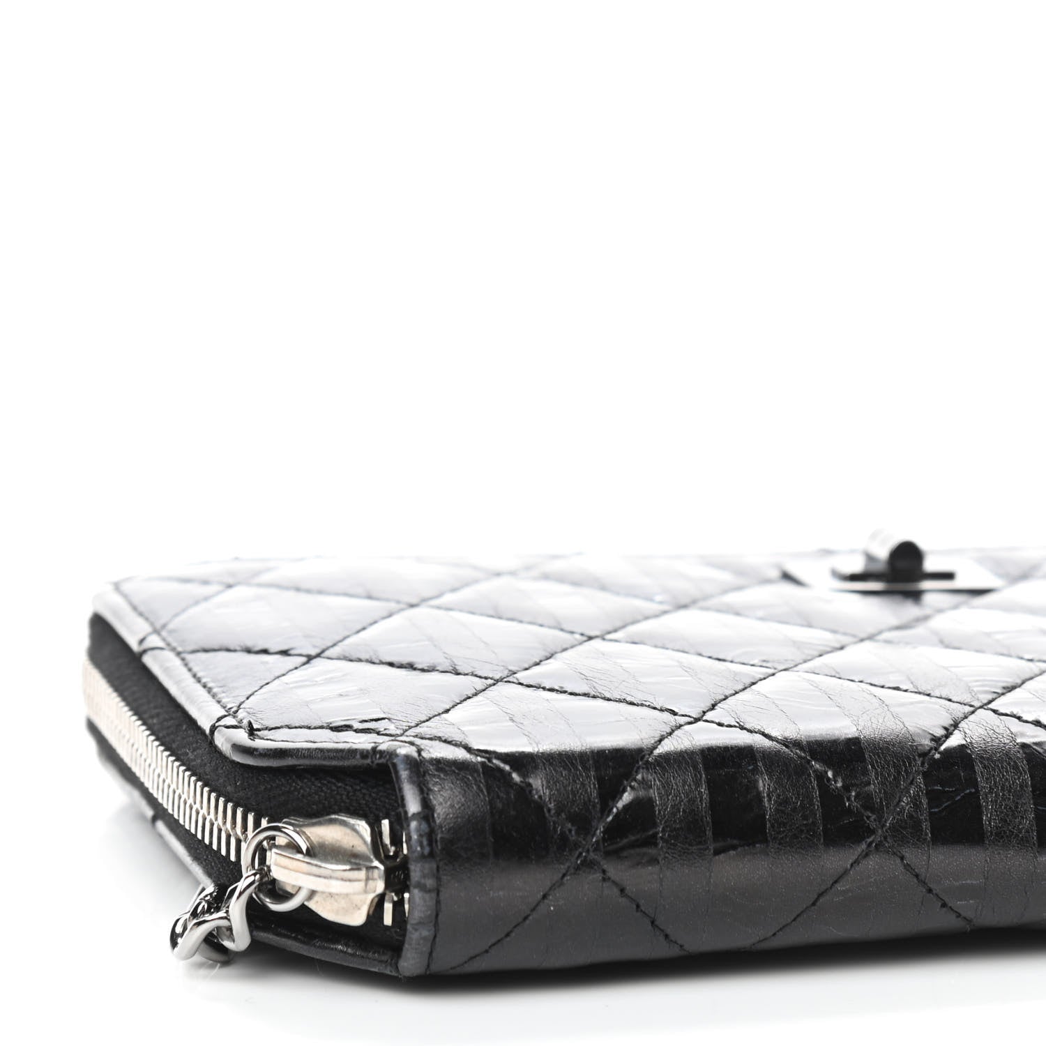 Chanel Aged Calfskin Striped Reissue Zip Around Wallet Black 6 of 11