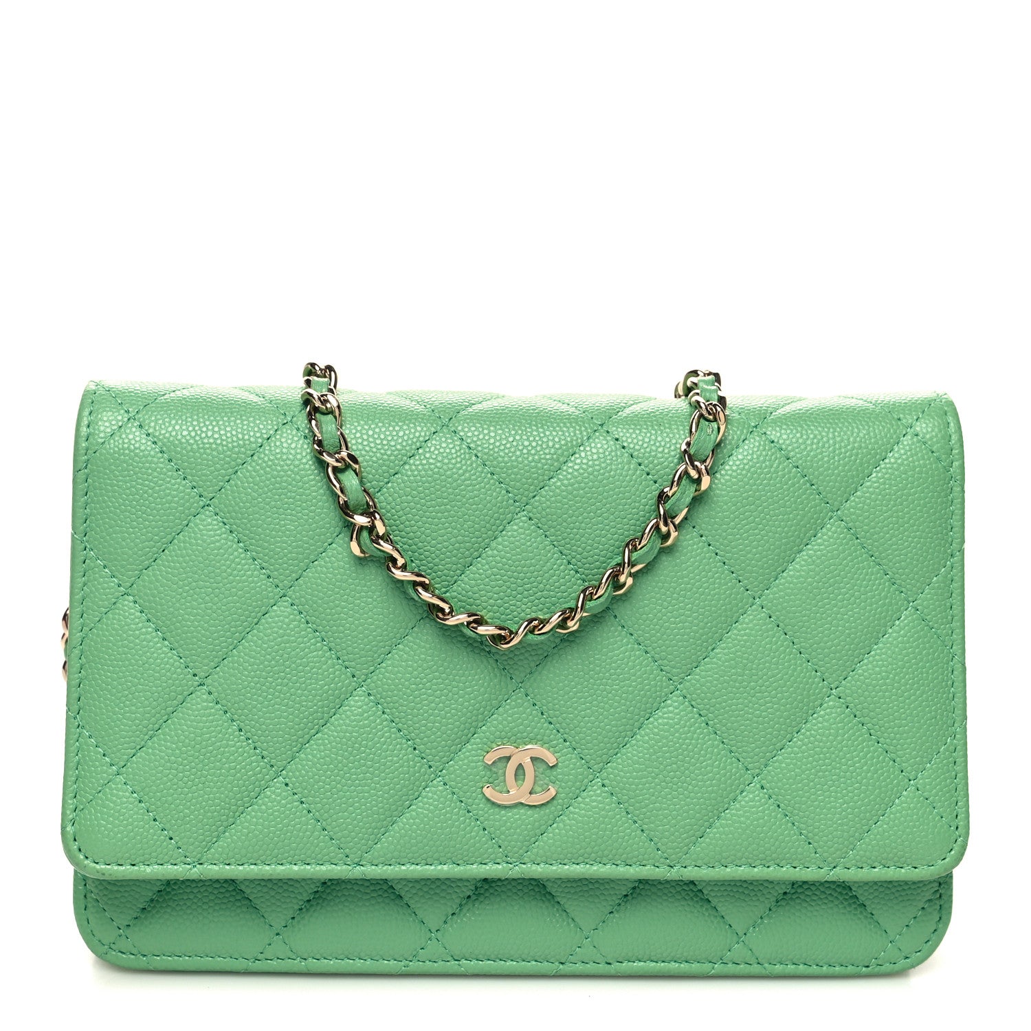 Chanel Caviar Quilted Wallet on Chain WOC Light Green 1 of 12