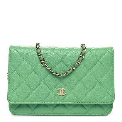 Chanel Caviar Quilted Wallet on Chain WOC Light Green 1 of 12