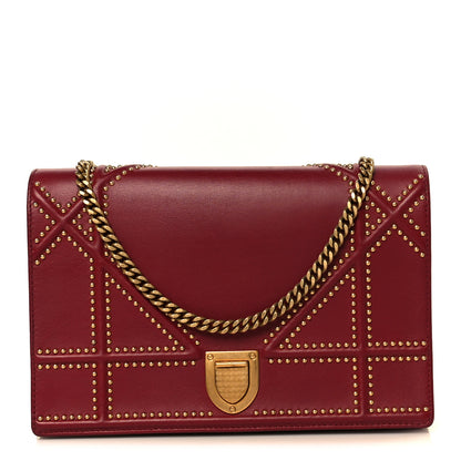 Christian Dior Calfskin Studded Diorama Wallet On Chain Burgundy 1 of 10