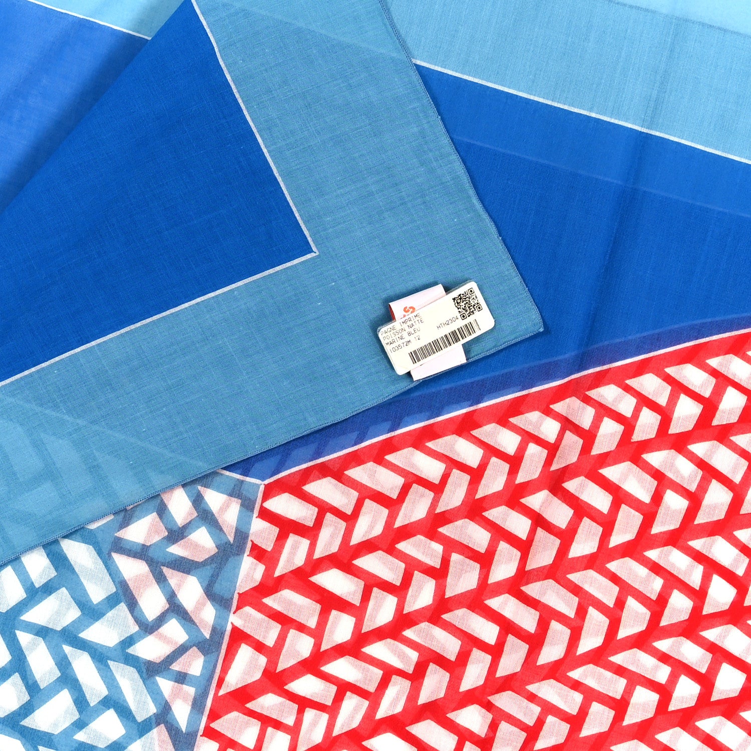 Hermes Cotton Pagne Poisson Natte Scarf Stole Marine Bleu 3 of 3