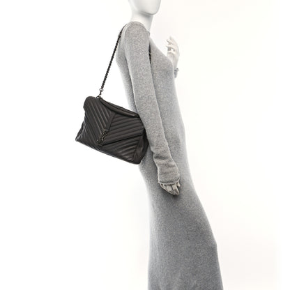 Saint Laurent Sheepskin Matelasse Chevron Monogram Large College Satchel Dark Anthracite 2 of 13