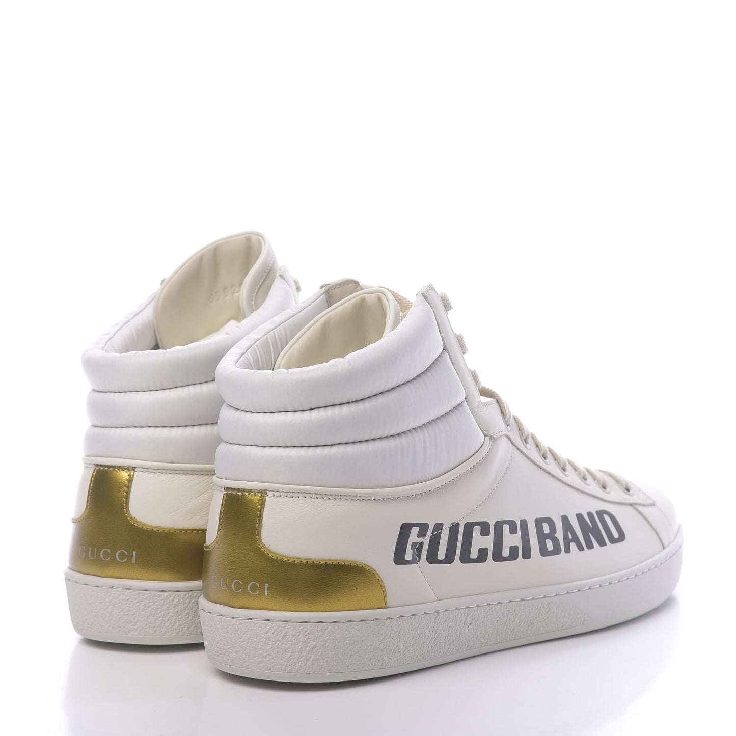 Calfskin Gucci Band Mens Ace High Top Sneakers 12 Mystic White