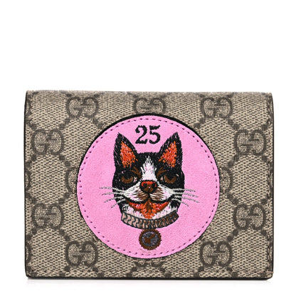 Gucci GG Supreme Monogram Bosco Patch Card Case Wallet Beige Malva Hibiscus Red 1 of 11