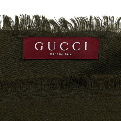 Gucci Wool Silk GG Monogram Fringe Scarf Shawl Green 2 of 4