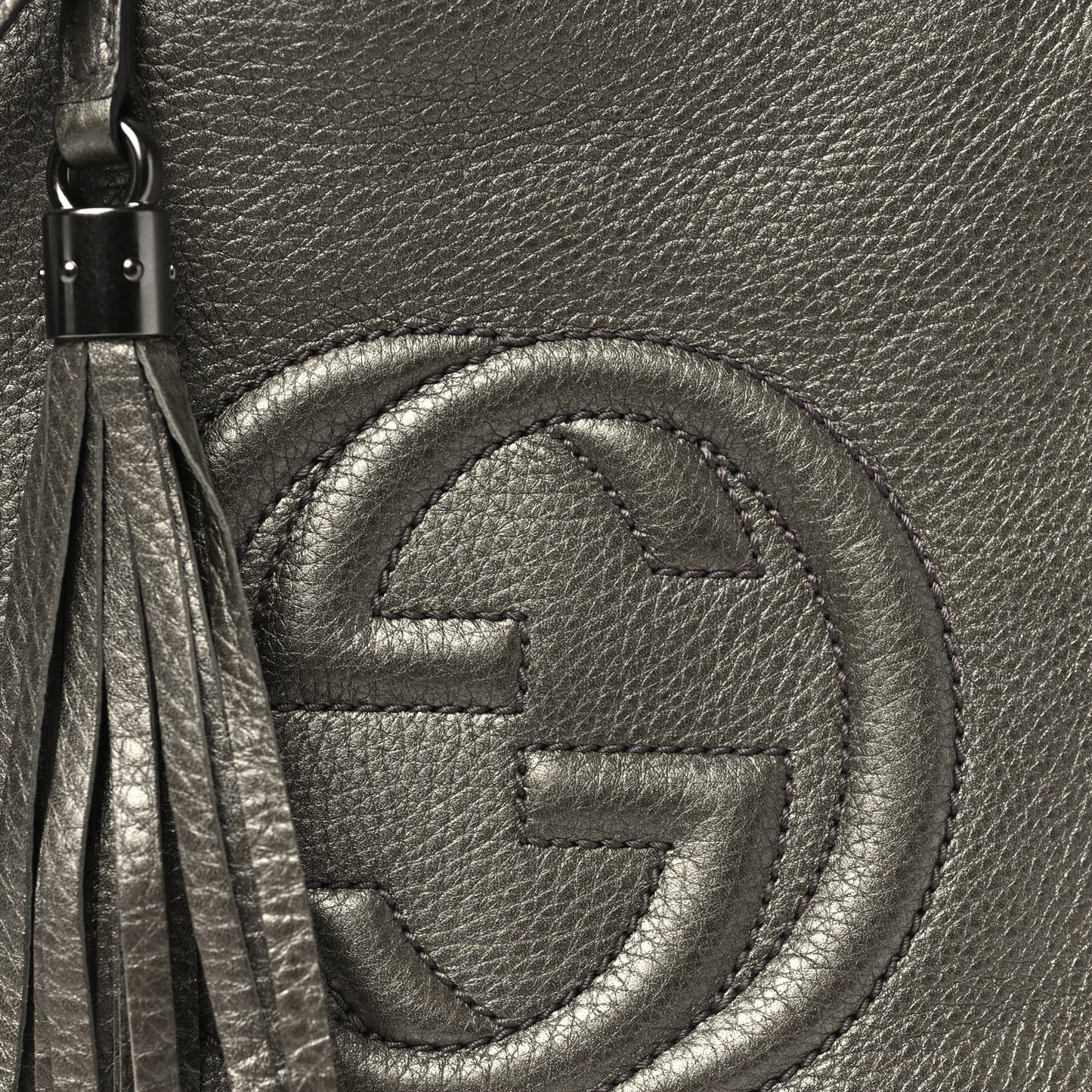 Metallic Pebbled Calfskin Small Soho Shoulder Bag Golden Beige