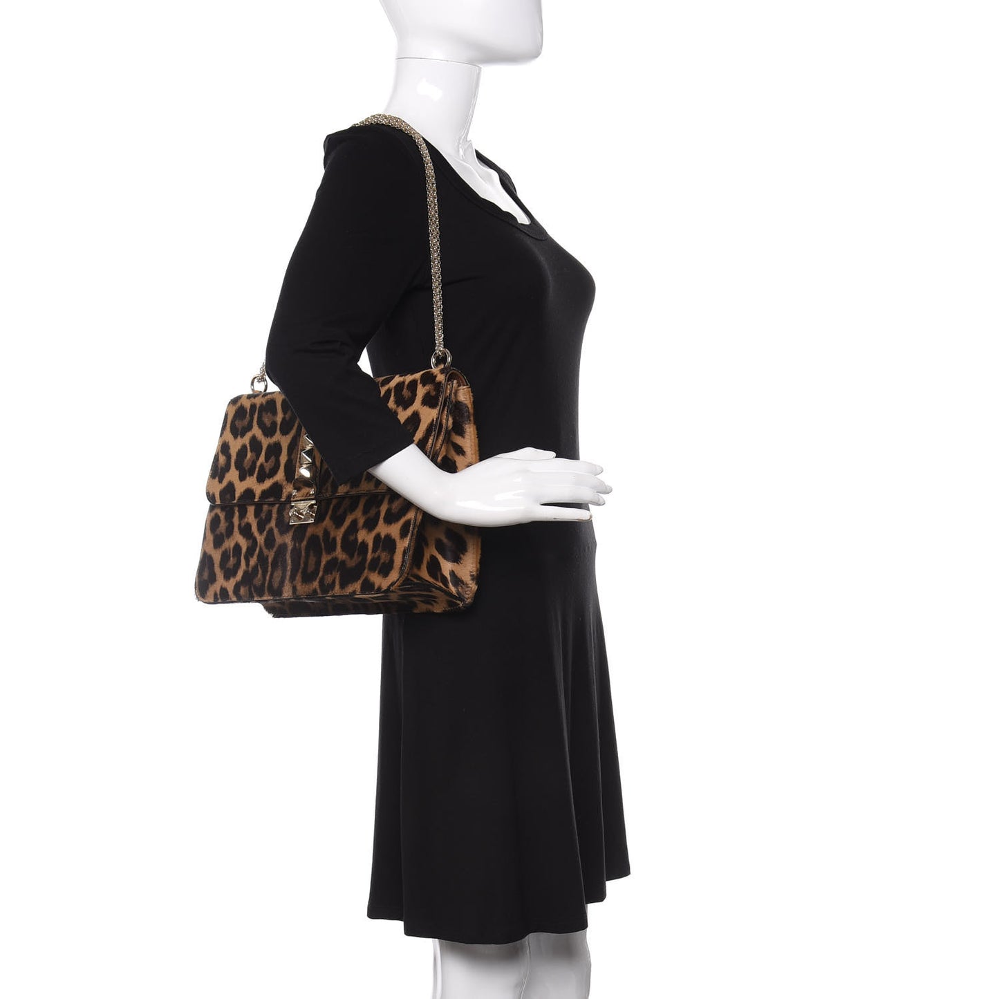 Calf Hair Leopard Print Large Glam Lock Rockstud Flap