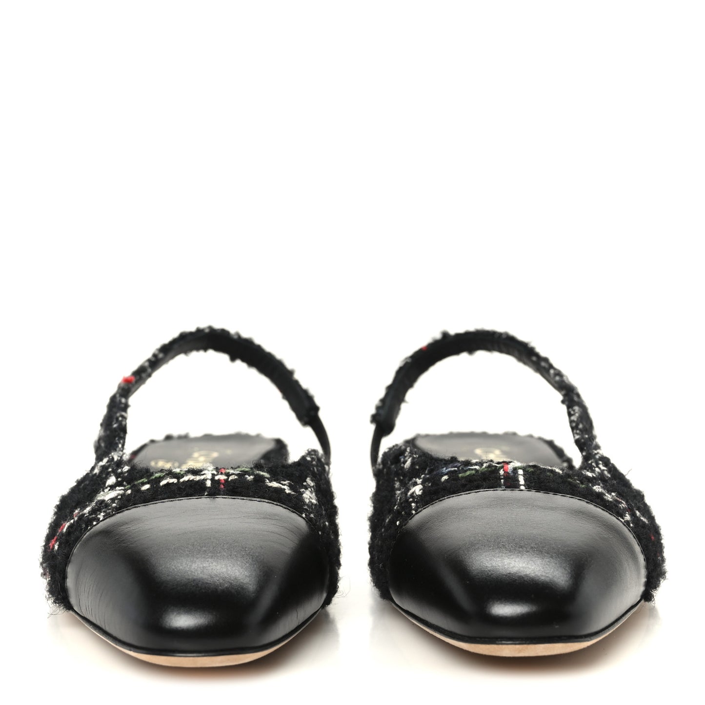 Tweed Lambskin Cap Toe CC Slingback Flats 39 Black White Multicolor