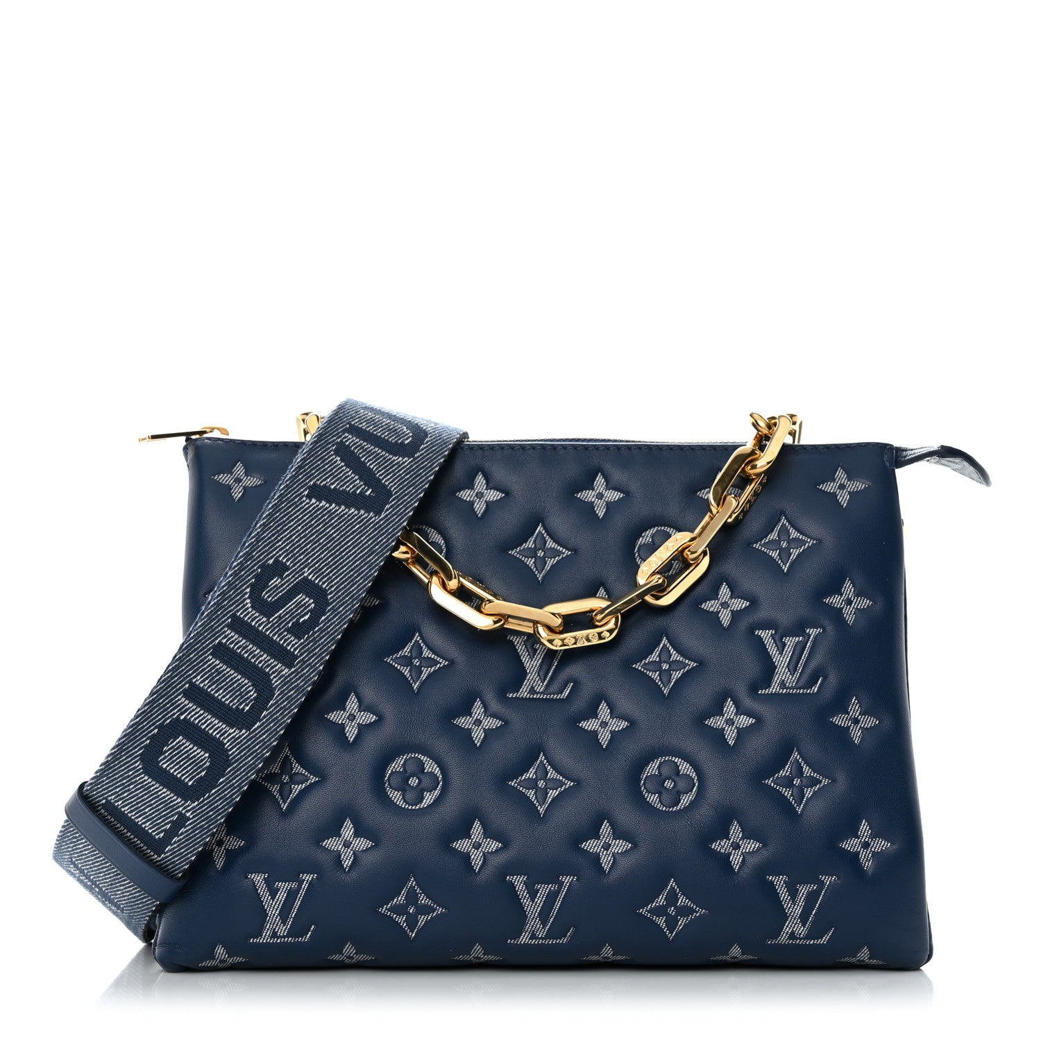 Louis Vuitton Lambskin Embossed Monogram Coussin PM Denim Blue 1 of 10