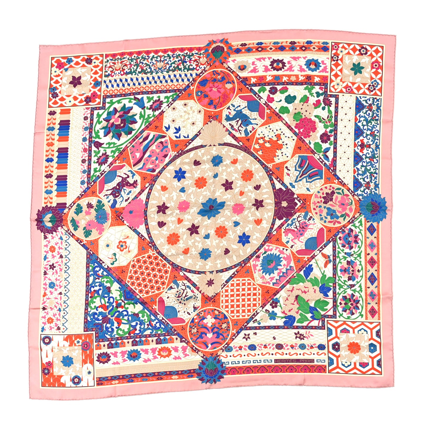 Silk Collections Imperiales Scarf 90 Rose Pale Bleu Vert